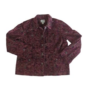 Christopher & Banks Stretch Corduroy Paisley Lightweight Jacket XL Red Green